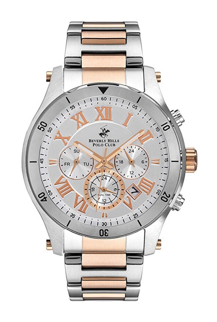 Beverly Hills Polo Club BP3151X530 Takvimli 45 mm Gri-Rose Gold Çelik Kordon Analog Erkek Kol Saati