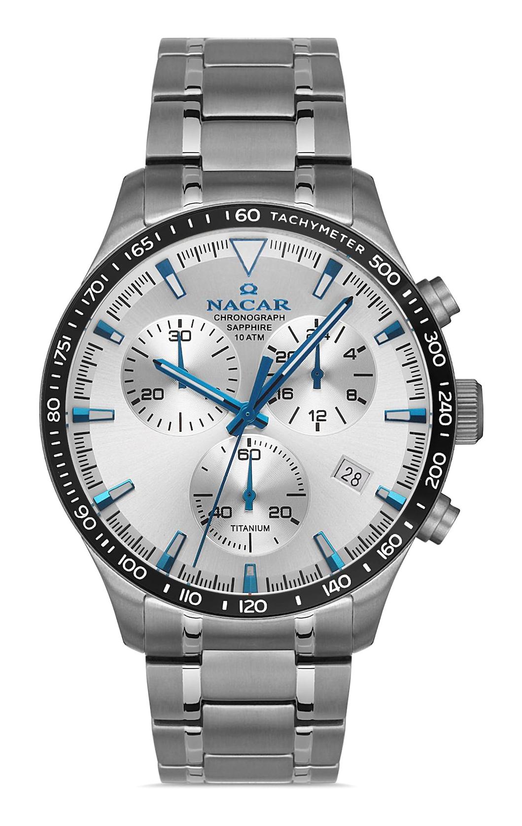 Nacar 3425B019TSLM Takvimli 44 mm Antrasit Çelik Kordon Analog Kol Saati