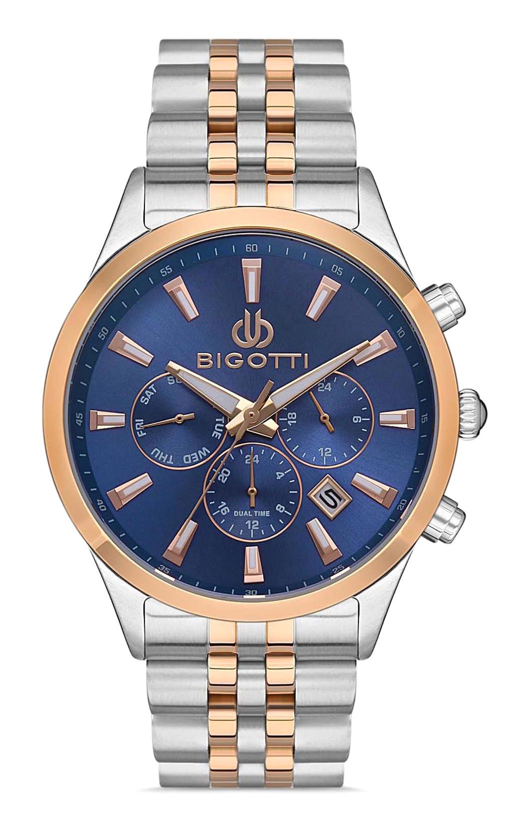 Bigotti BG.1.10373.3 Takvimli 43 mm Gri-Rose Gold Çelik Kordon Analog Erkek Kol Saati