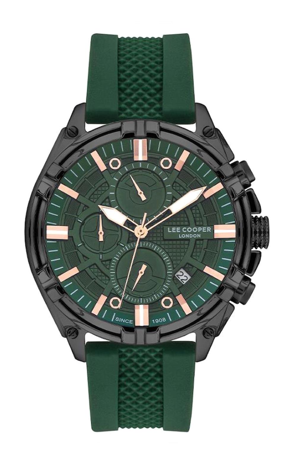 Lee Cooper LC07545.677-NM Takvimli 45 mm Yeşil Silikon Kordon Analog Erkek Kol Saati