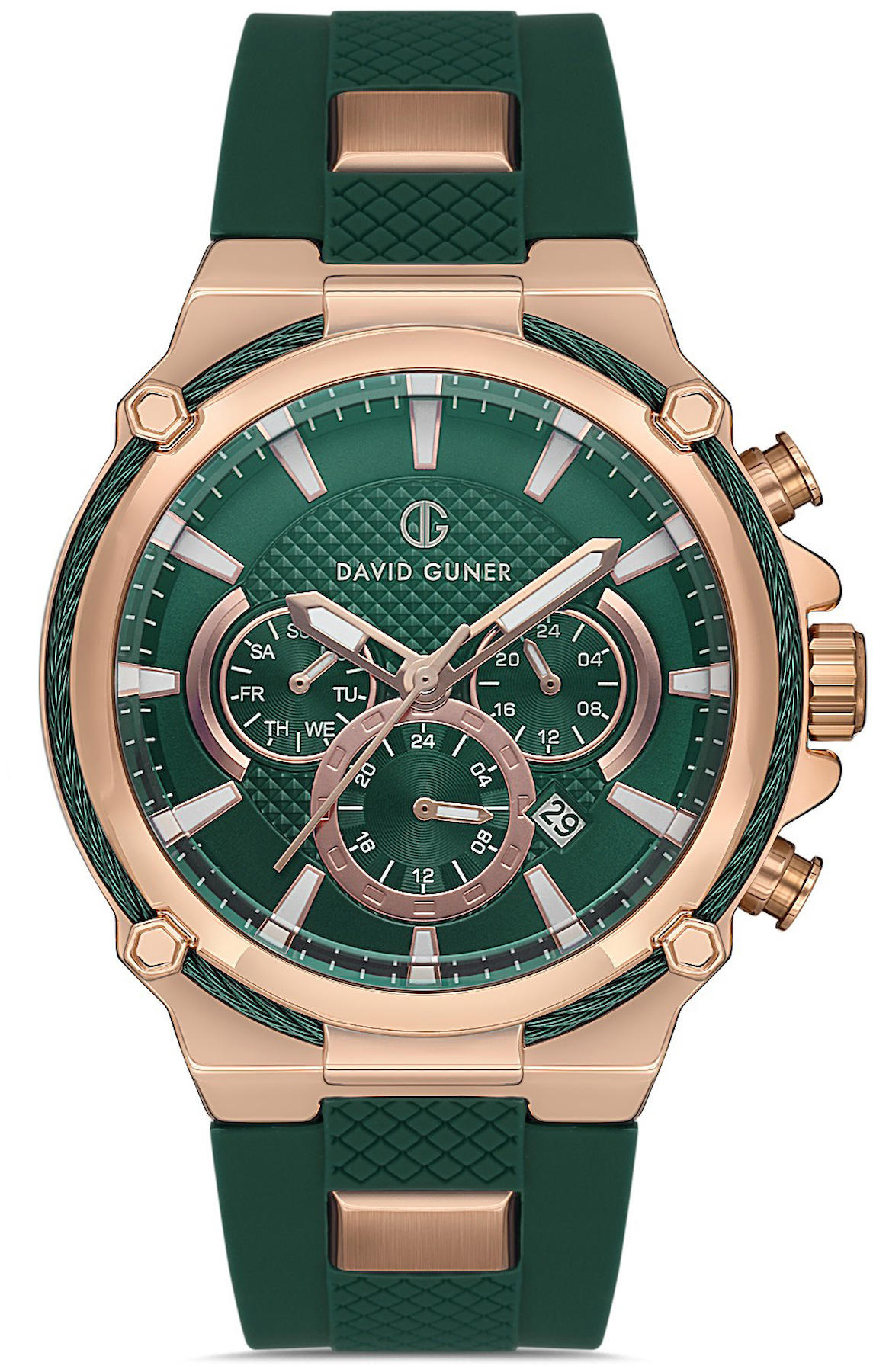 David Guner DG-8270GD-ZG10 Takvimli 42 mm Yeşil Silikon Kordon Analog Kol Saati
