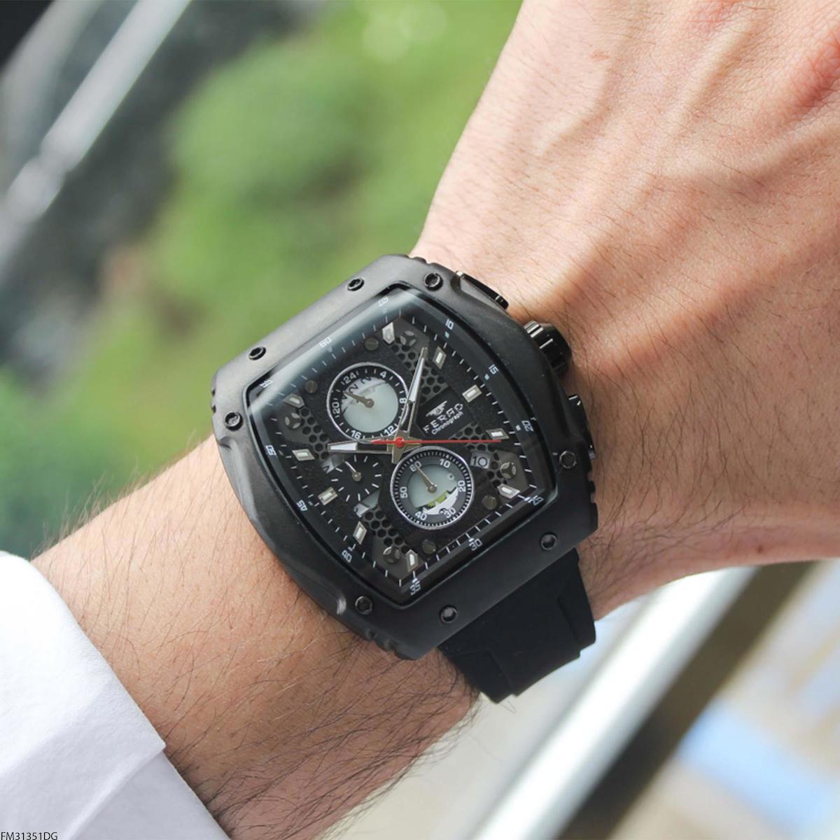 Ferro FM31351DG Takvimli 44 mm Siyah Silikon Kordon Analog Erkek Kol Saati