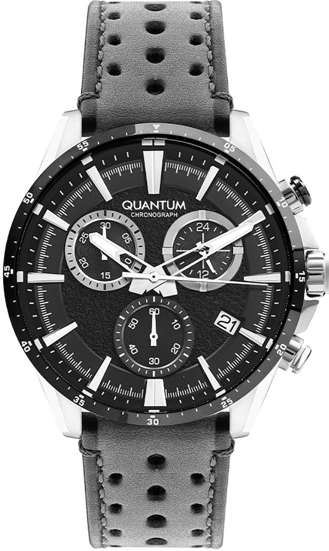 Quantum PWG1112.351 Takvimli 43 mm Gri Deri Kordon Analog Erkek Kol Saati