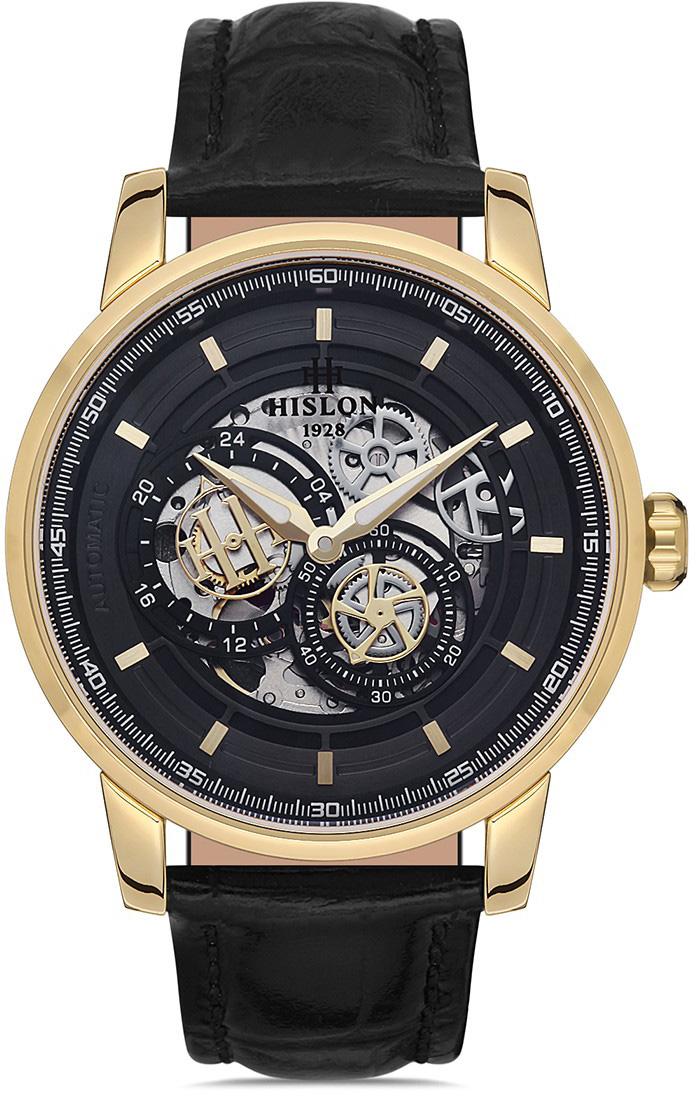 Hislon SD103G-16BG 44 mm Siyah Deri Kordon Analog Erkek Kol Saati