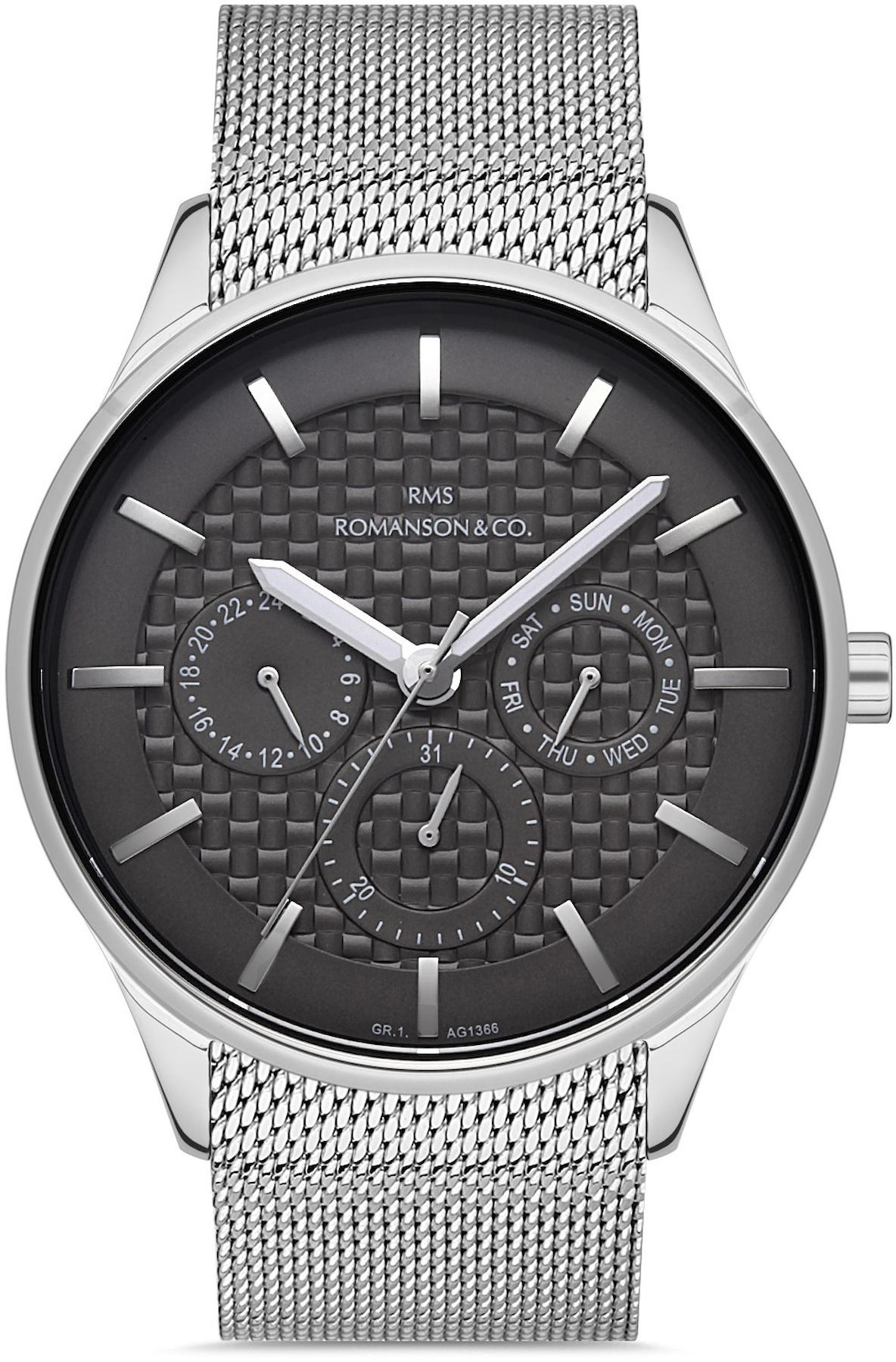 Romanson GR.1.AG1366.04 Takvimli 43 mm Gri Hasır Kordon Analog Kol Saati