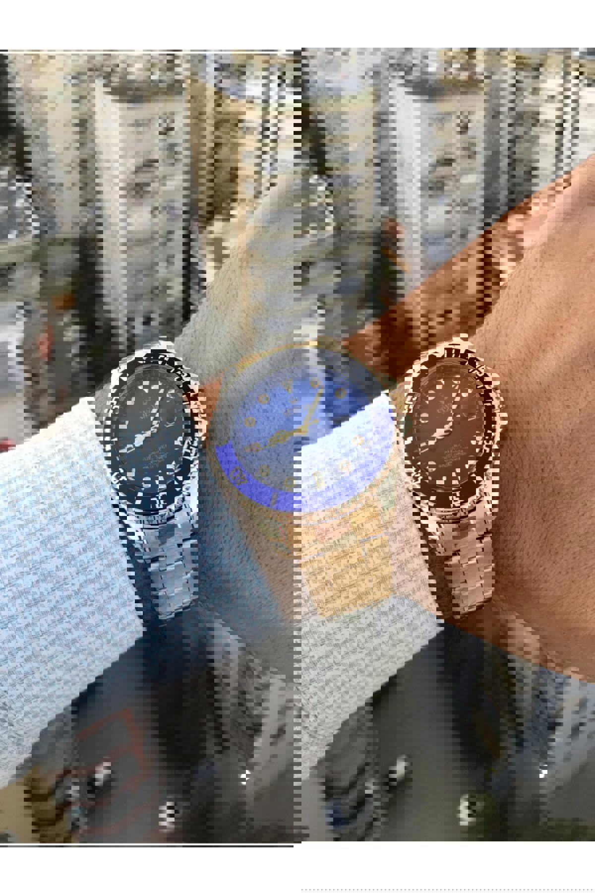 Sewor SEWOR13 Takvimli 41-45 mm Altın Çelik Kordon Analog Erkek Kol Saati