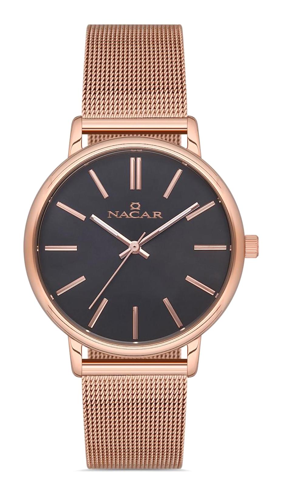 Nacar 31299186URBM Takvimli 44 mm Rose Gold Çelik Kordon Analog Kol Saati