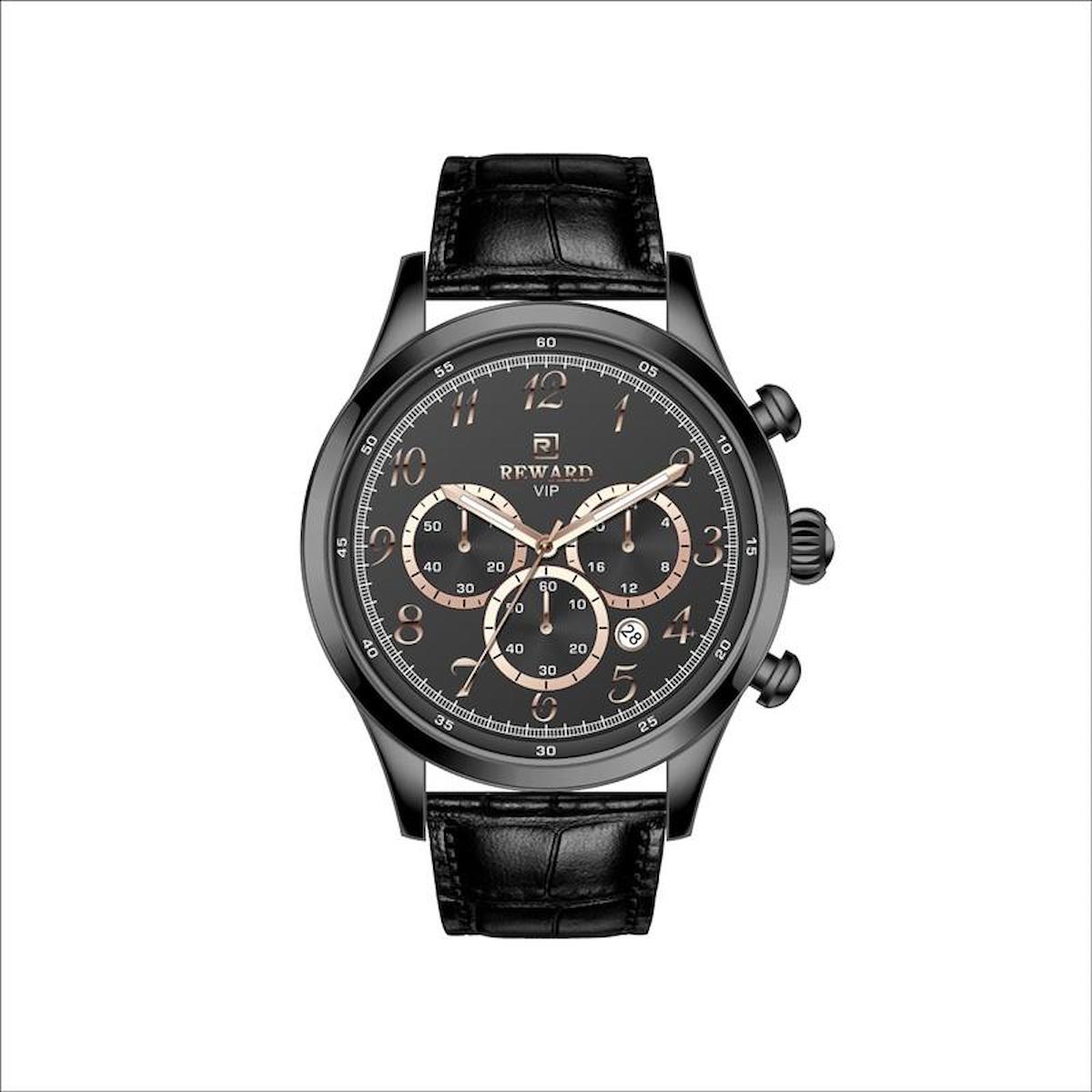 Reward A143194 Takvimli 45 mm Siyah Deri Kordon Analog Erkek Kol Saati