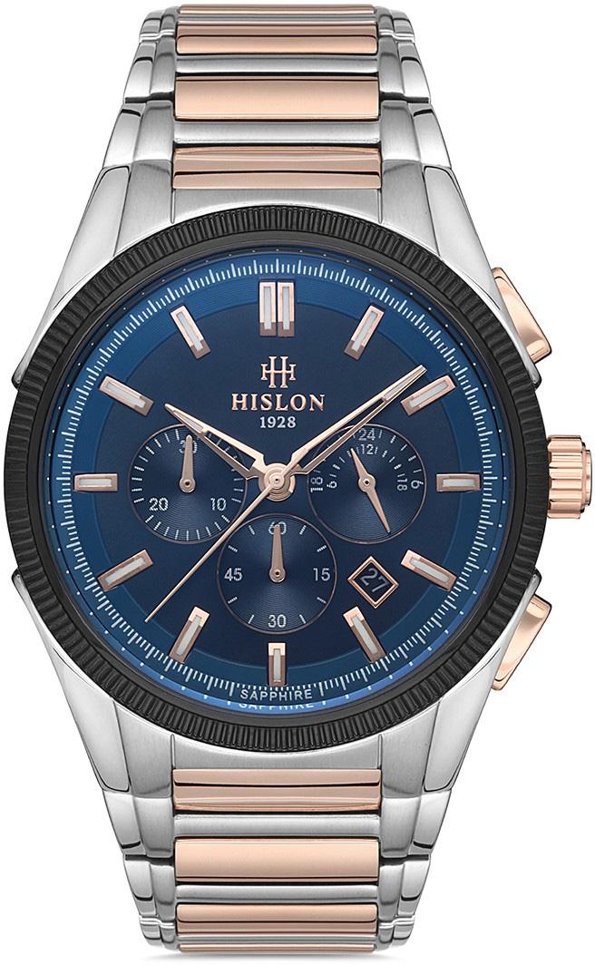 Hislon MS109T-11SR Pusulalı Takvimli 44 mm Gri-Rose Gold Çelik Kordon Analog Erkek Kol Saati