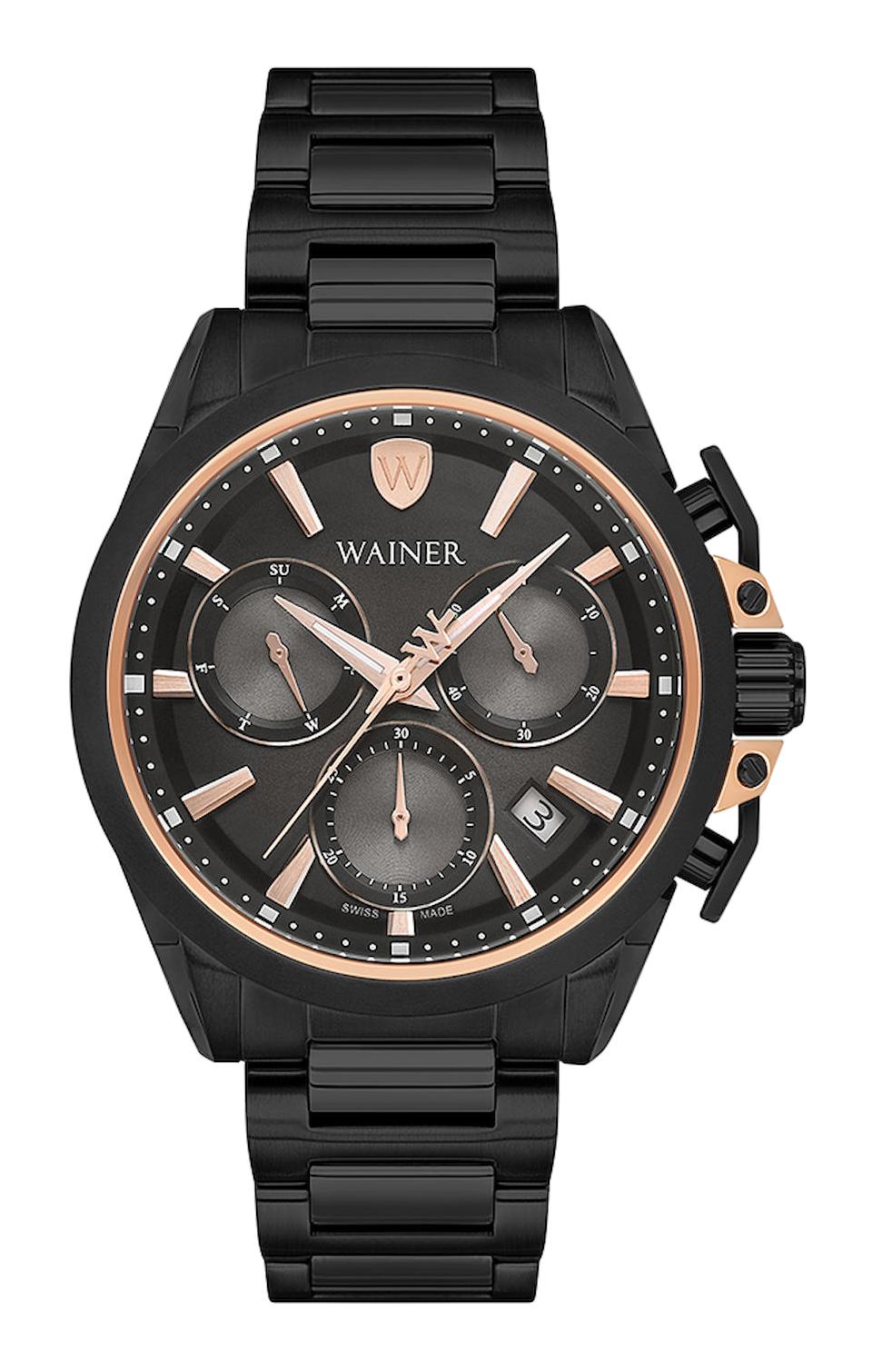 Wainer WA.16100-F Pusulalı Takvimli 44 mm Siyah Çelik Kordon Analog Erkek Kol Saati