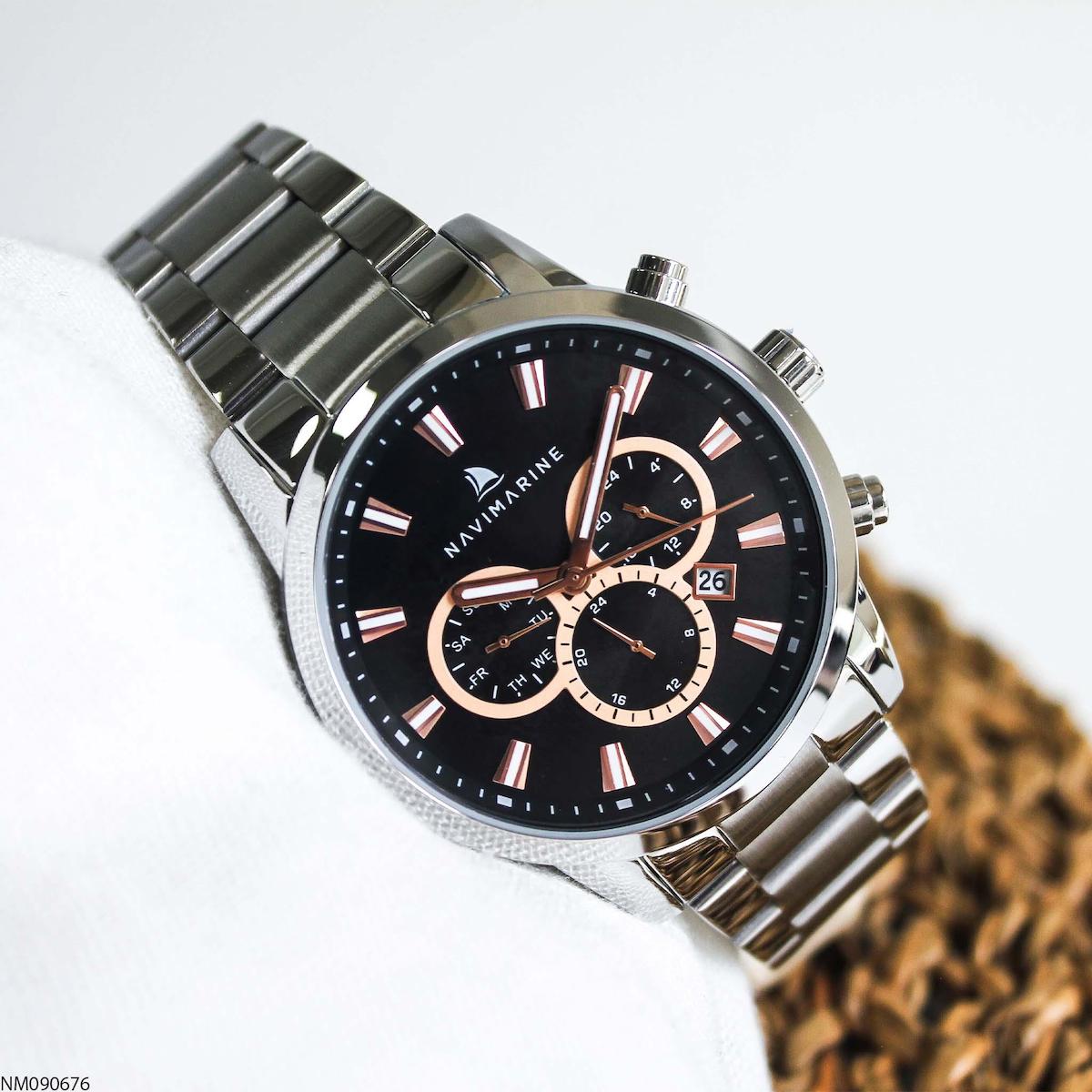 Navimarine NM090676 Takvimli 44 mm Çelik Kordon Analog Erkek Kol Saati