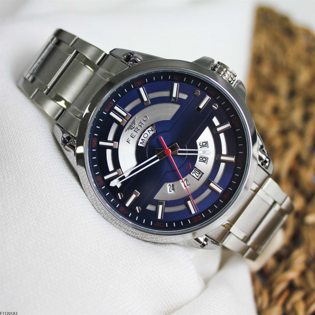 Ferro F11201A3 Takvimli 45 mm Metal Kordon Analog Erkek Kol Saati