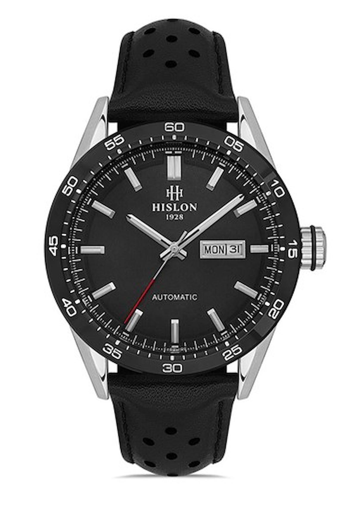 Hislon SD107T-04BS Takvimli 44 mm Siyah Deri Kordon Analog Erkek Kol Saati