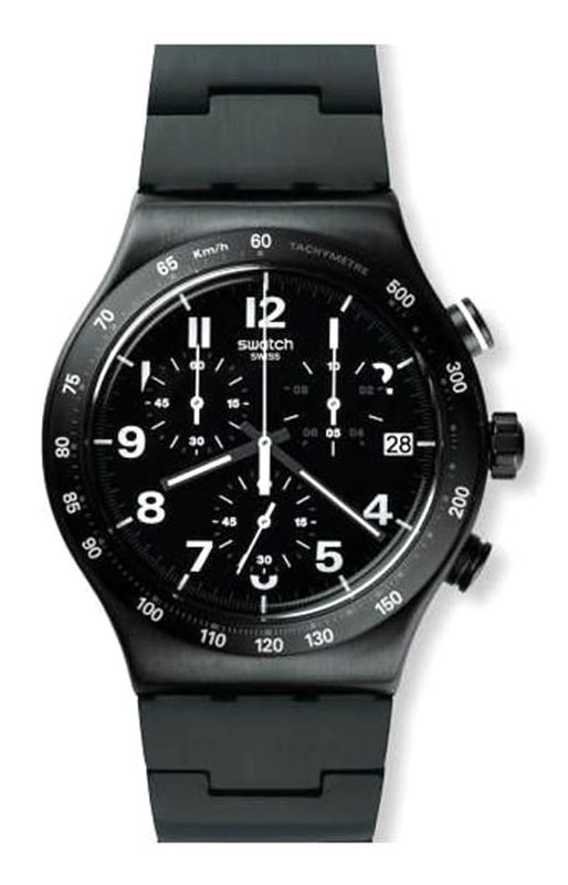 Swatch YVB402G Takvimli 44 mm Siyah Silikon Kordon Analog Erkek Kol Saati