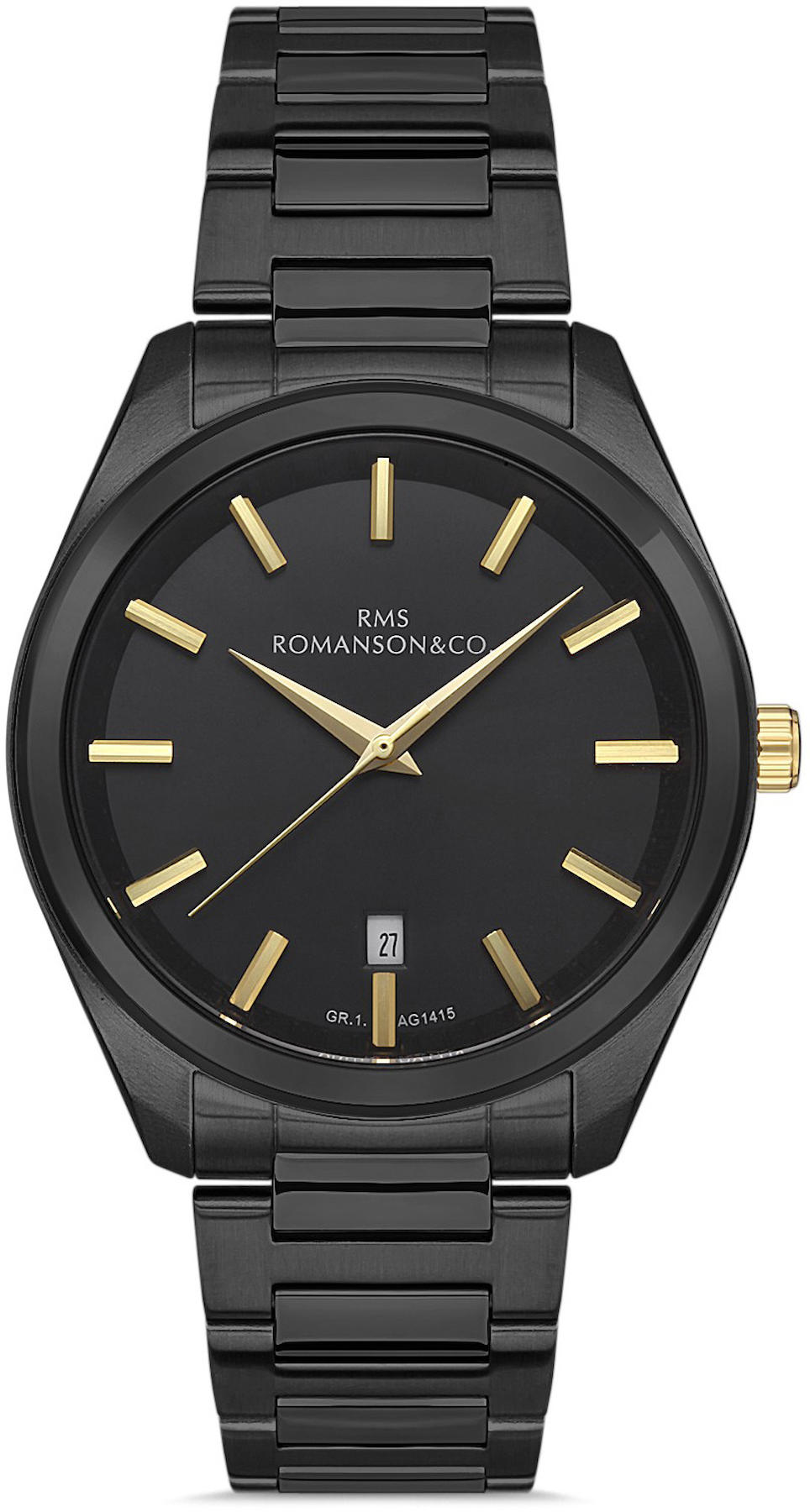 Romanson GR.1.AG1415.05 Takvimli 42 mm Siyah Çelik Kordon Analog Kol Saati