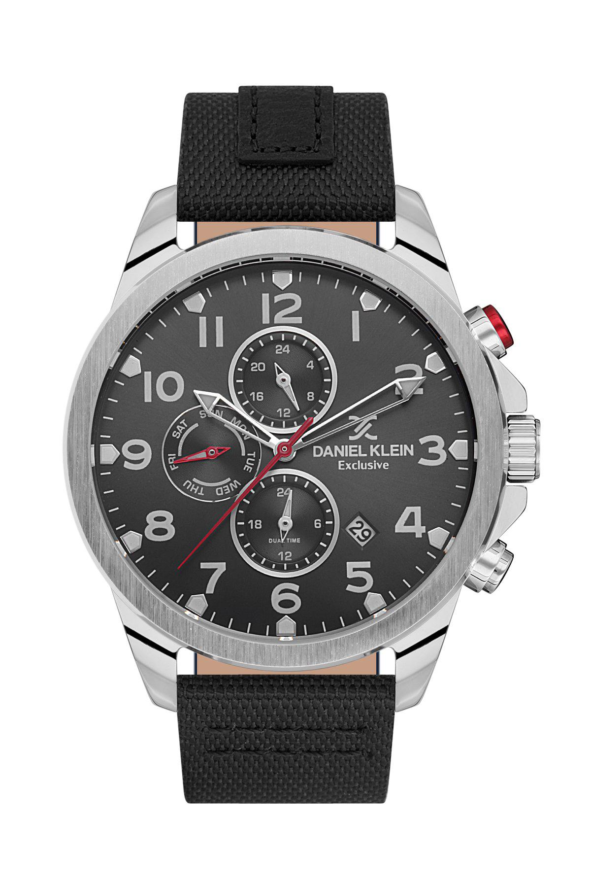 Daniel Klein DK.1.13538.1 Takvimli 45 mm Siyah Deri Kordon Analog Erkek Kol Saati