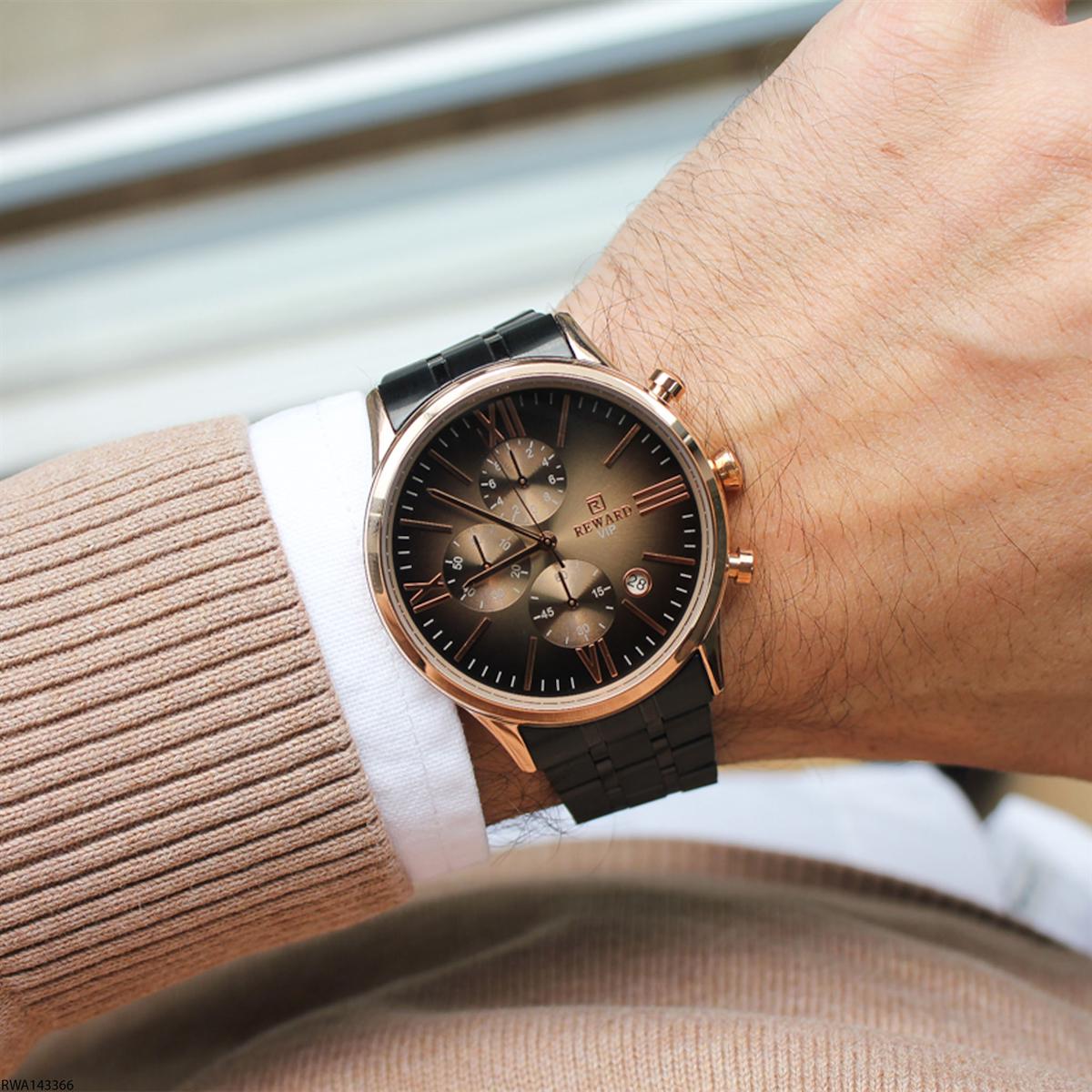 Reward RWA143366 Takvimli 43 mm Siyah Çelik Kordon Analog Erkek Kol Saati