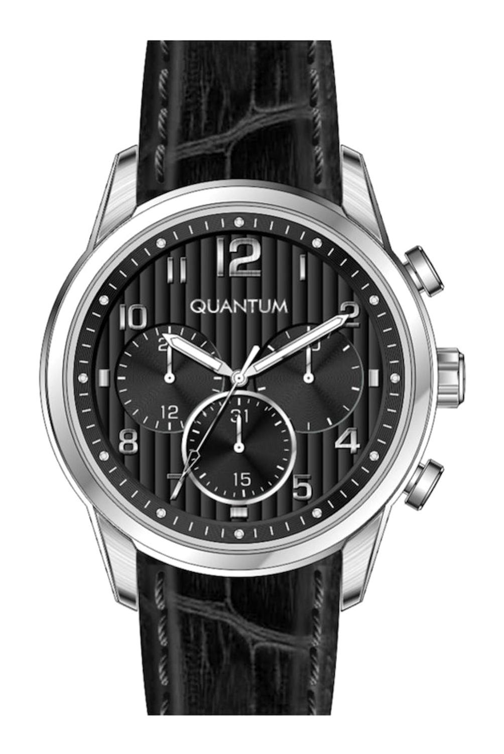 Quantum ADG1064.351 Takvimli 45 mm Siyah Deri Kordon Analog Erkek Kol Saati