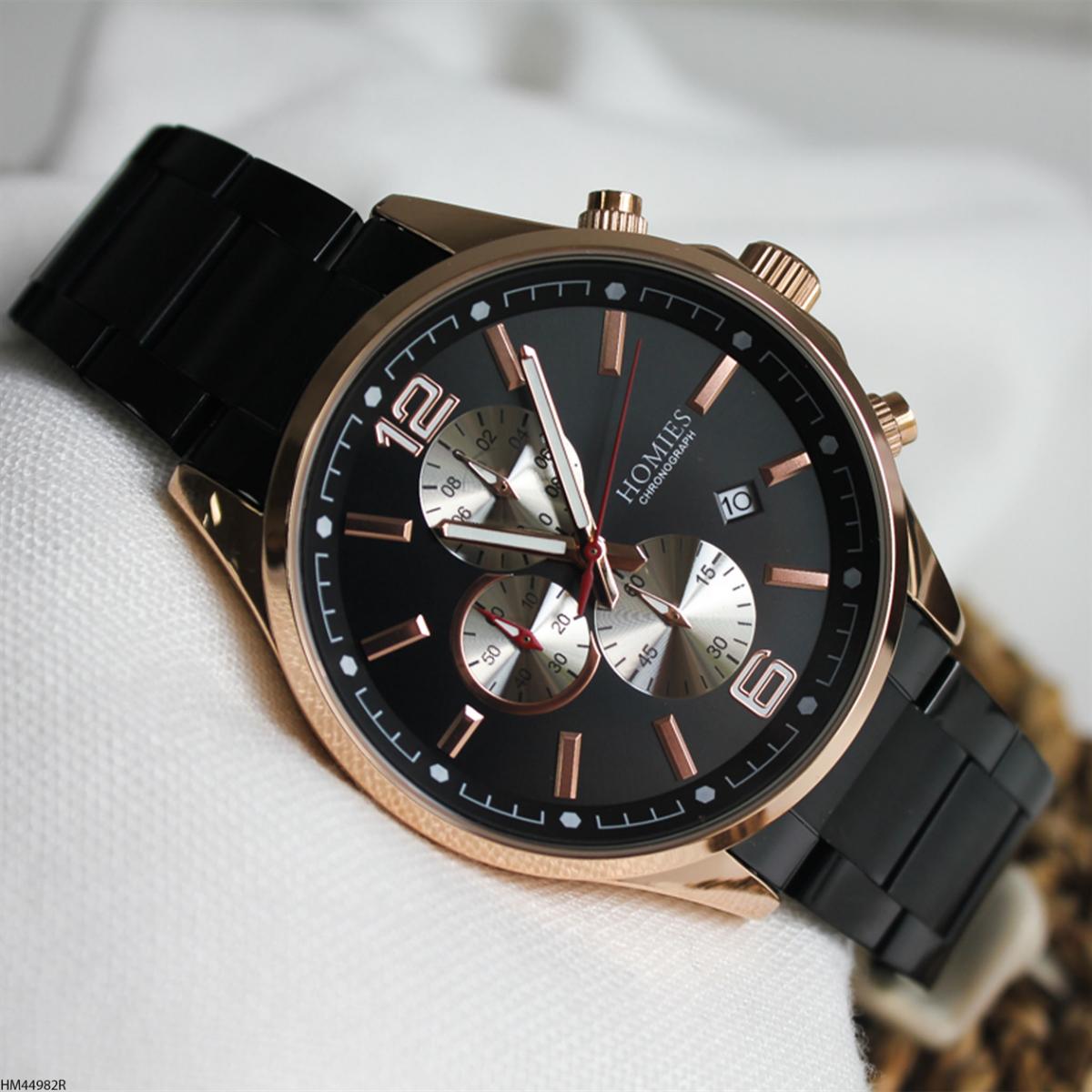 Homies HM44982R Pusulalı Takvimli 45 mm Siyah Metal Kordon Analog Erkek Kol Saati