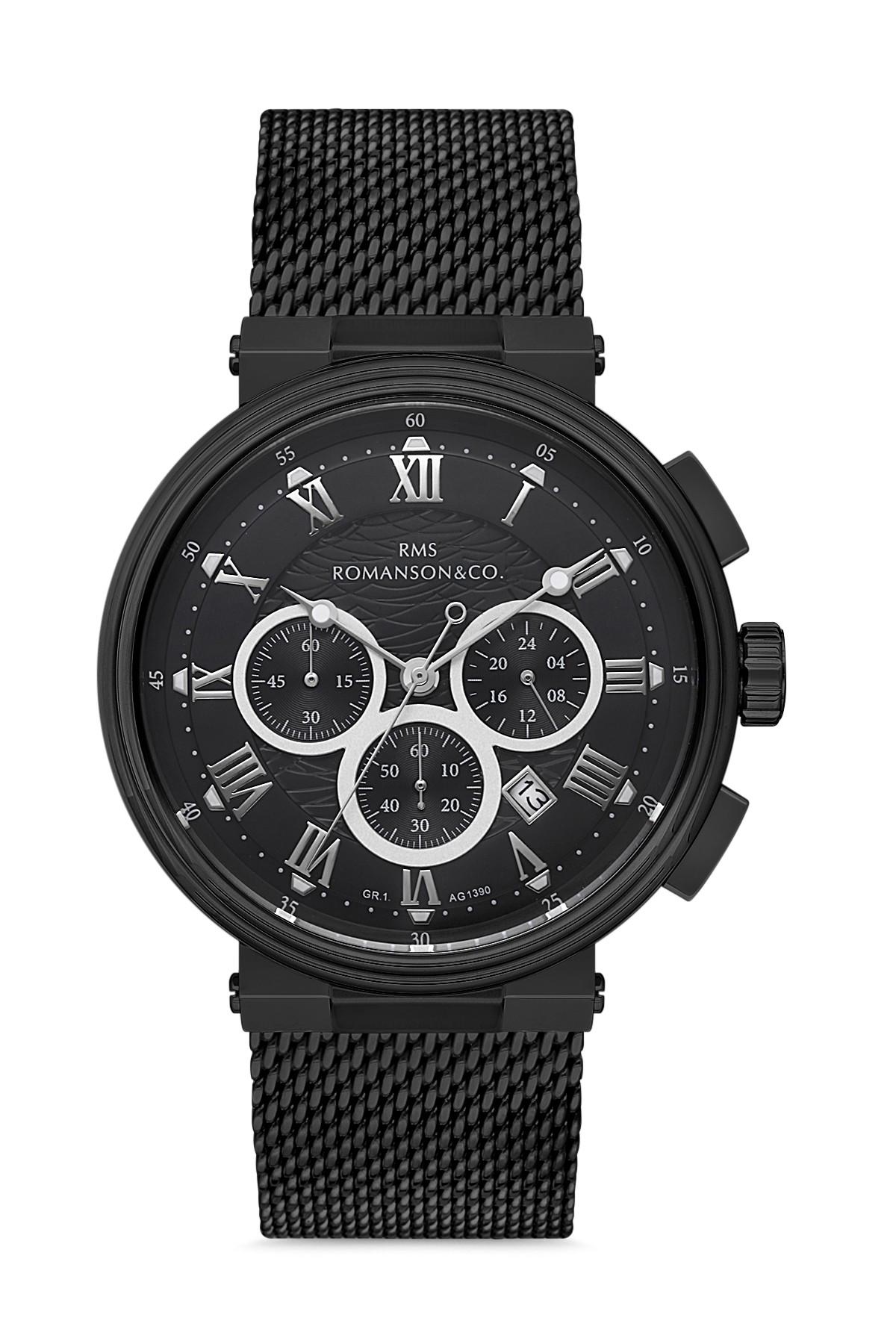 Romanson GR.1.AG1390.07 Takvimli 42 mm Siyah Metal Kordon Analog Erkek Kol Saati