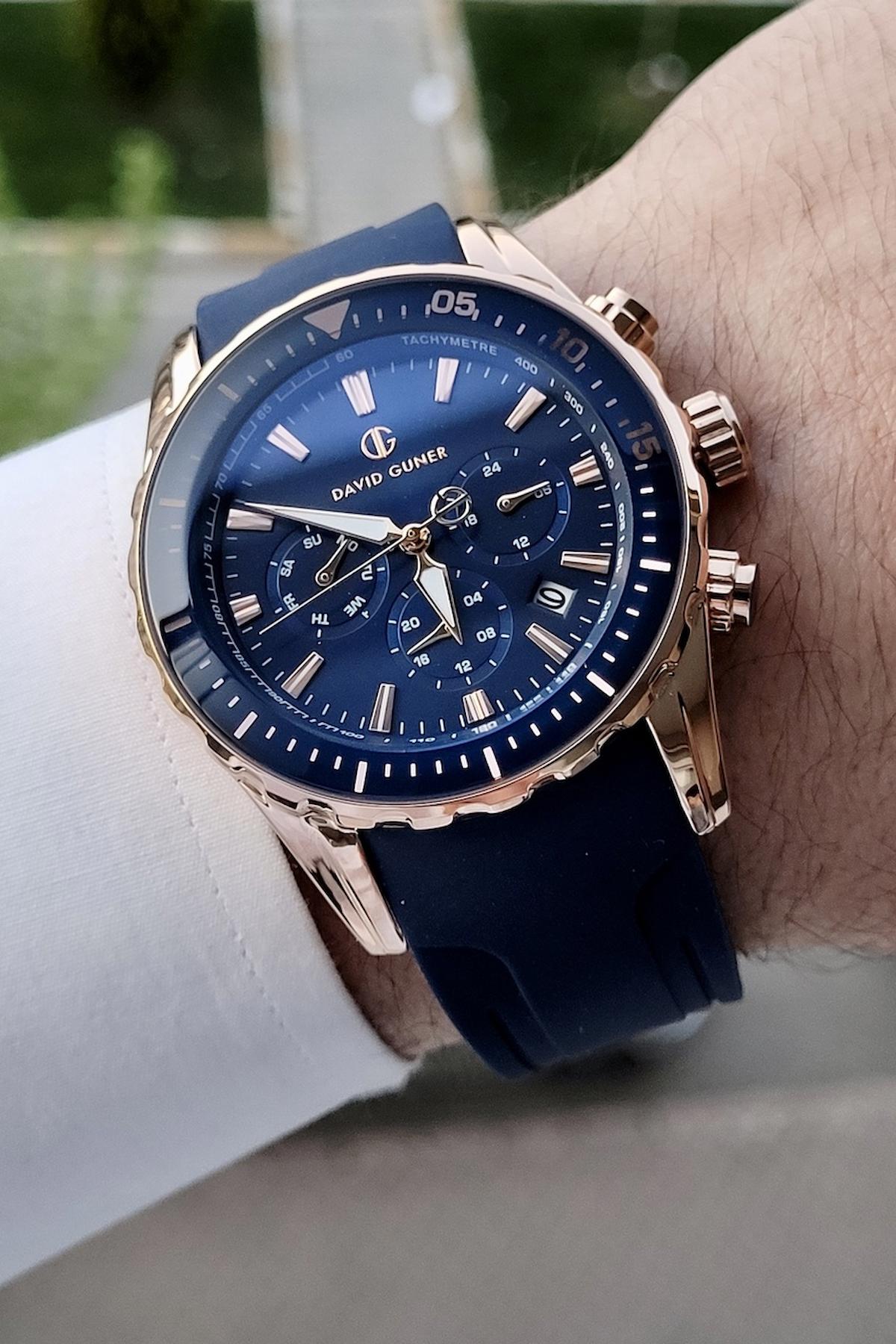 David Guner DGISTE34 Takvimli 42 mm Lacivert Silikon Kordon Analog Erkek Kol Saati