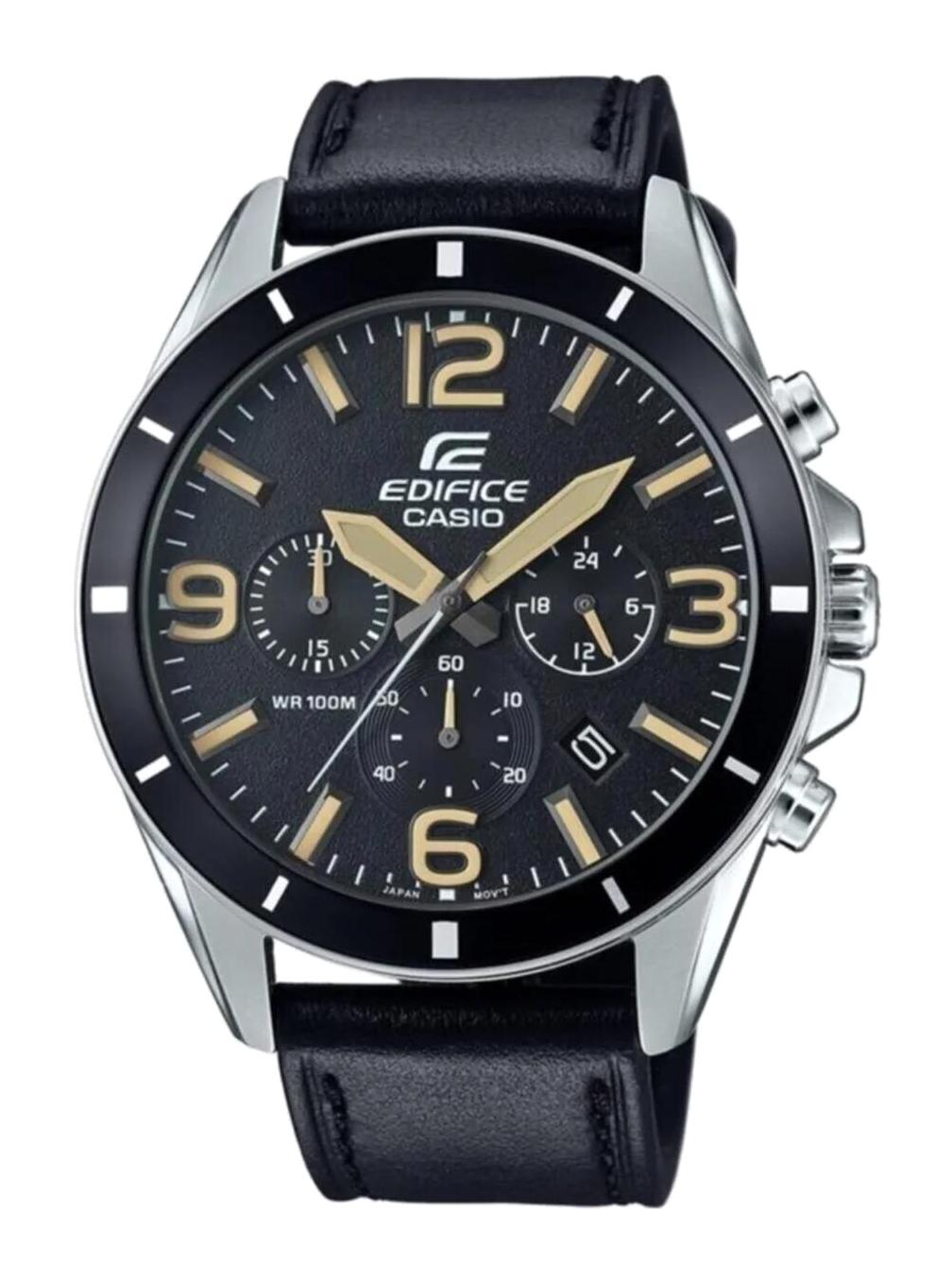 Casio EFR-553L-1BVUDF Takvimli Siyah Deri Kordon Analog Kol Saati