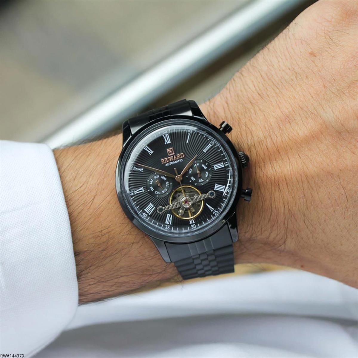 Reward RWA144379 Takvimli 44 mm Siyah Çelik Kordon Analog Erkek Kol Saati