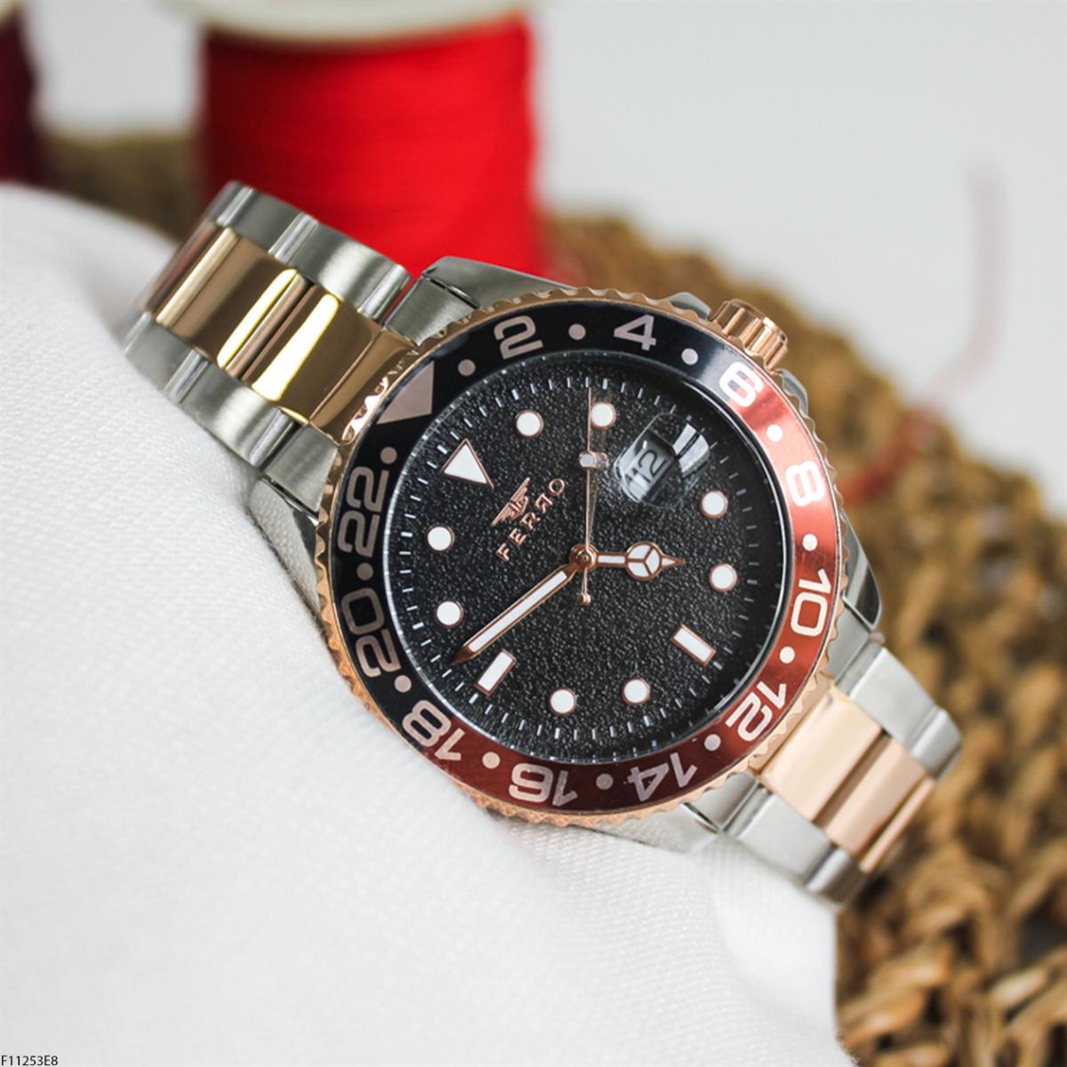 Ferro F11253E8 Takvimli 41 mm Altın-Çelik Kordon Analog Erkek Kol Saati