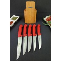 Lazbisa Bella Mutfak Bıçak Seti Kasap Restoran Standlı 6'lı Silver Seri S-0-1-2-3 - Krok Kırmızı