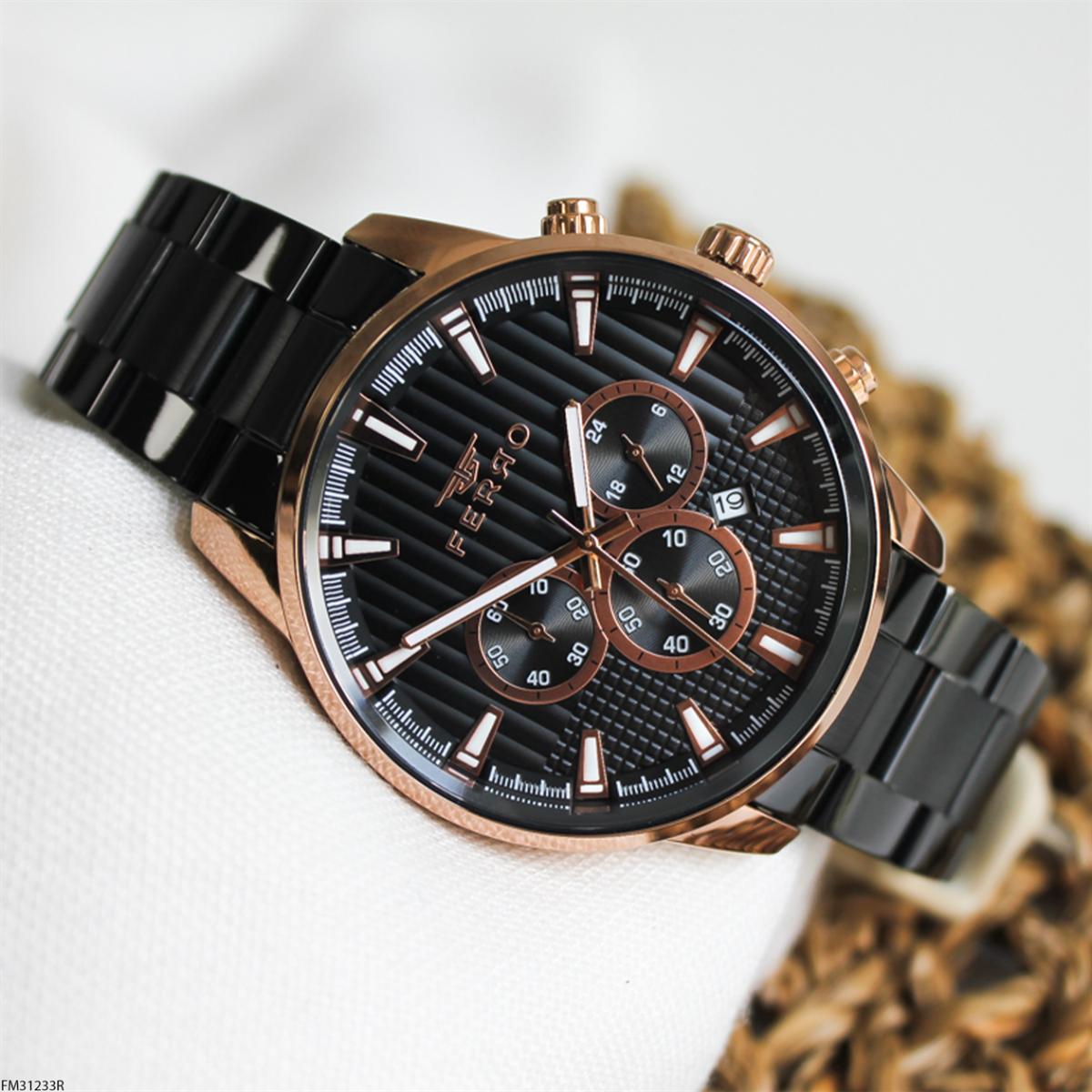 Ferro FM31233R Takvimli 45 mm Siyah Metal Kordon Analog Erkek Kol Saati