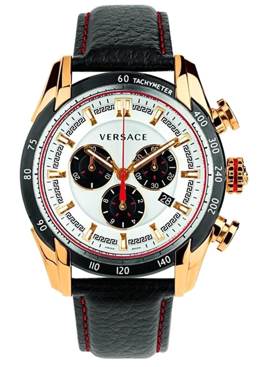 Versace VRSCVDB040014 Takvimli 44 mm Siyah Deri Kordon Analog Erkek Kol Saati