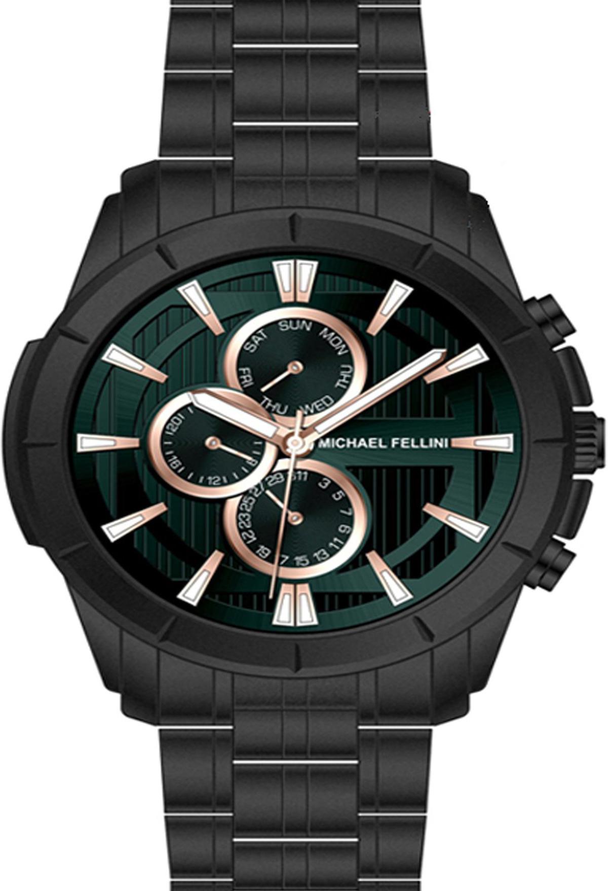Michael Fellini 2342-6 Takvimli 44 mm Siyah Metal Kordon Analog Erkek Kol Saati