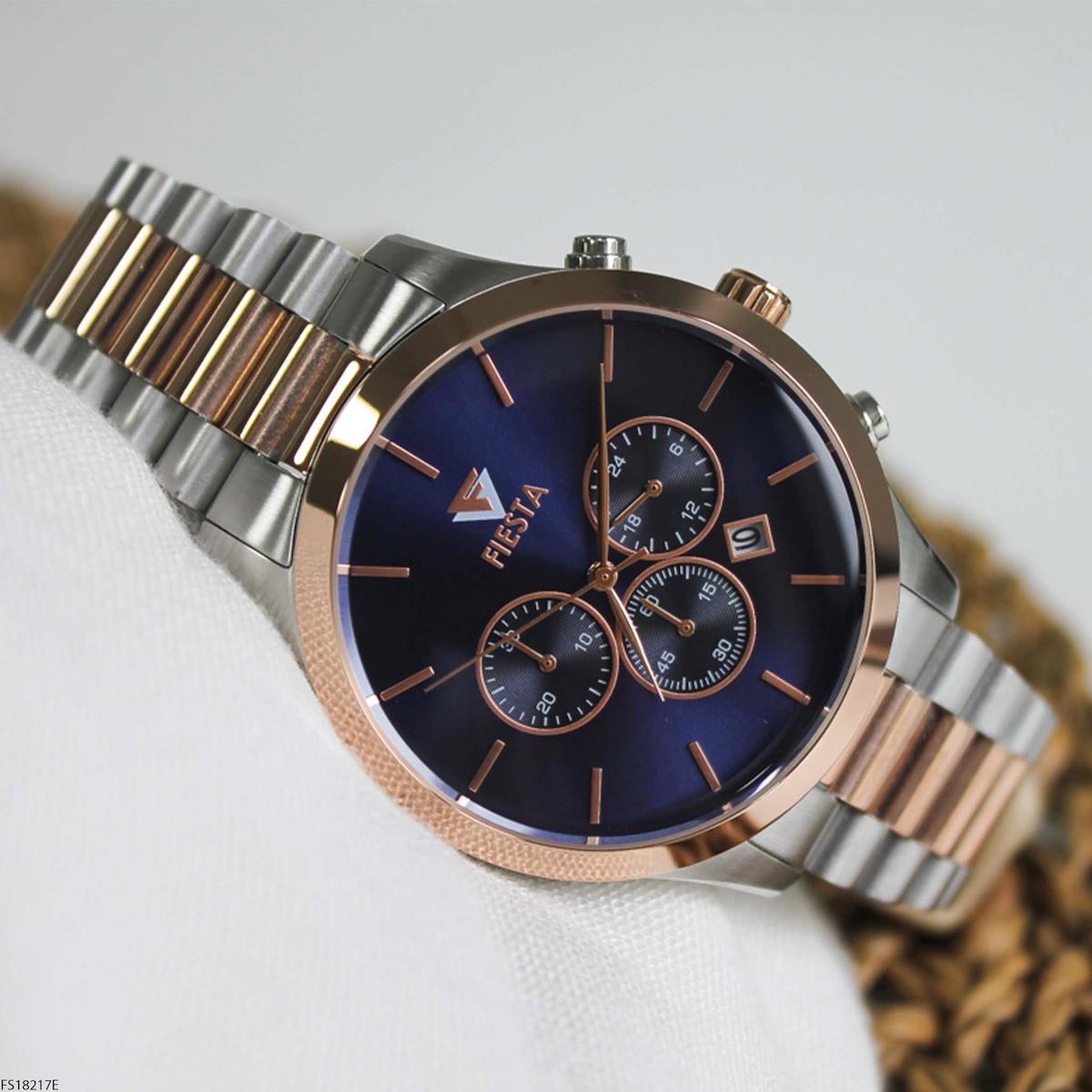 Fiesta FS18217E Takvimli 45 mm Gri-Rose Gold Çelik Kordon Analog Erkek Kol Saati