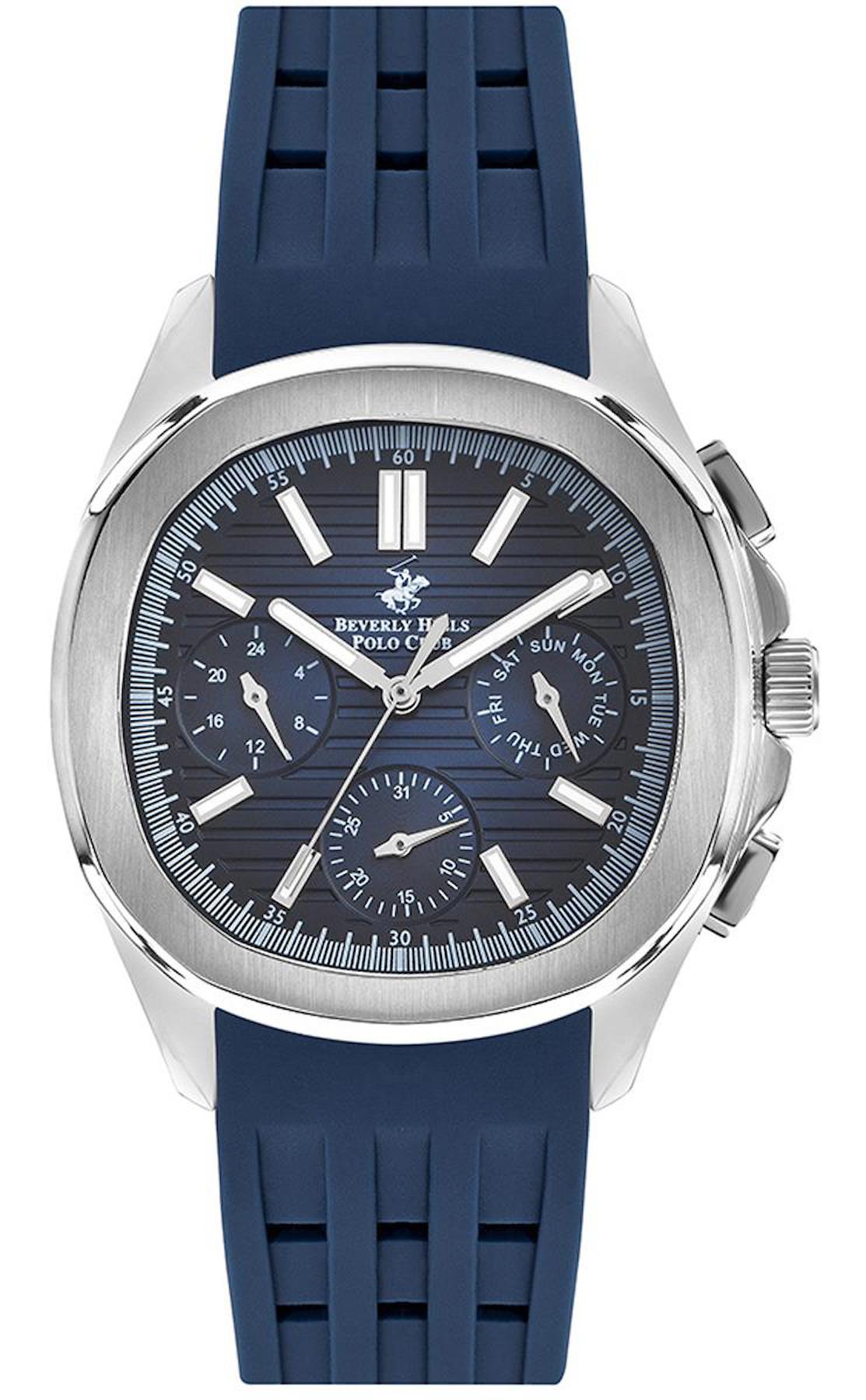 Beverly Hills Polo Club BP3211X499 Takvimli 42 mm Lacivert Silikon Kordon Analog Erkek Kol Saati