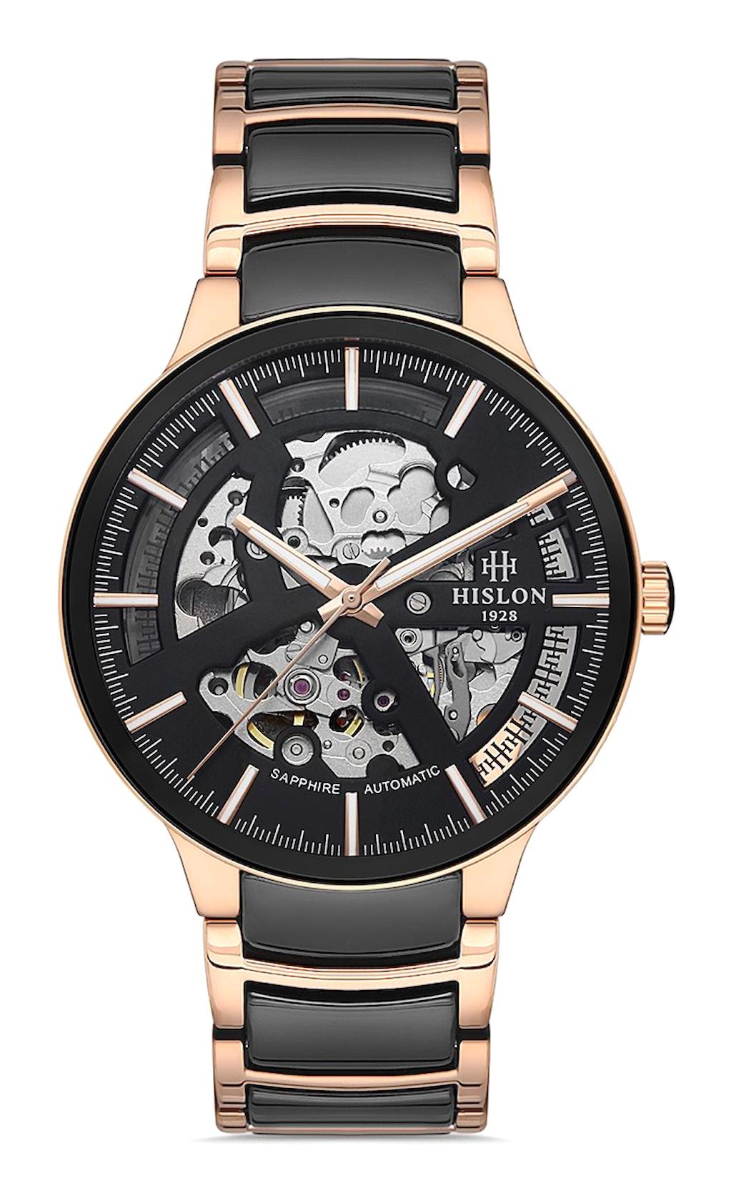 Hislon SD110T-16SR 43 mm Siyah- Rose Gold Metal Kordon Analog Erkek Kol Saati