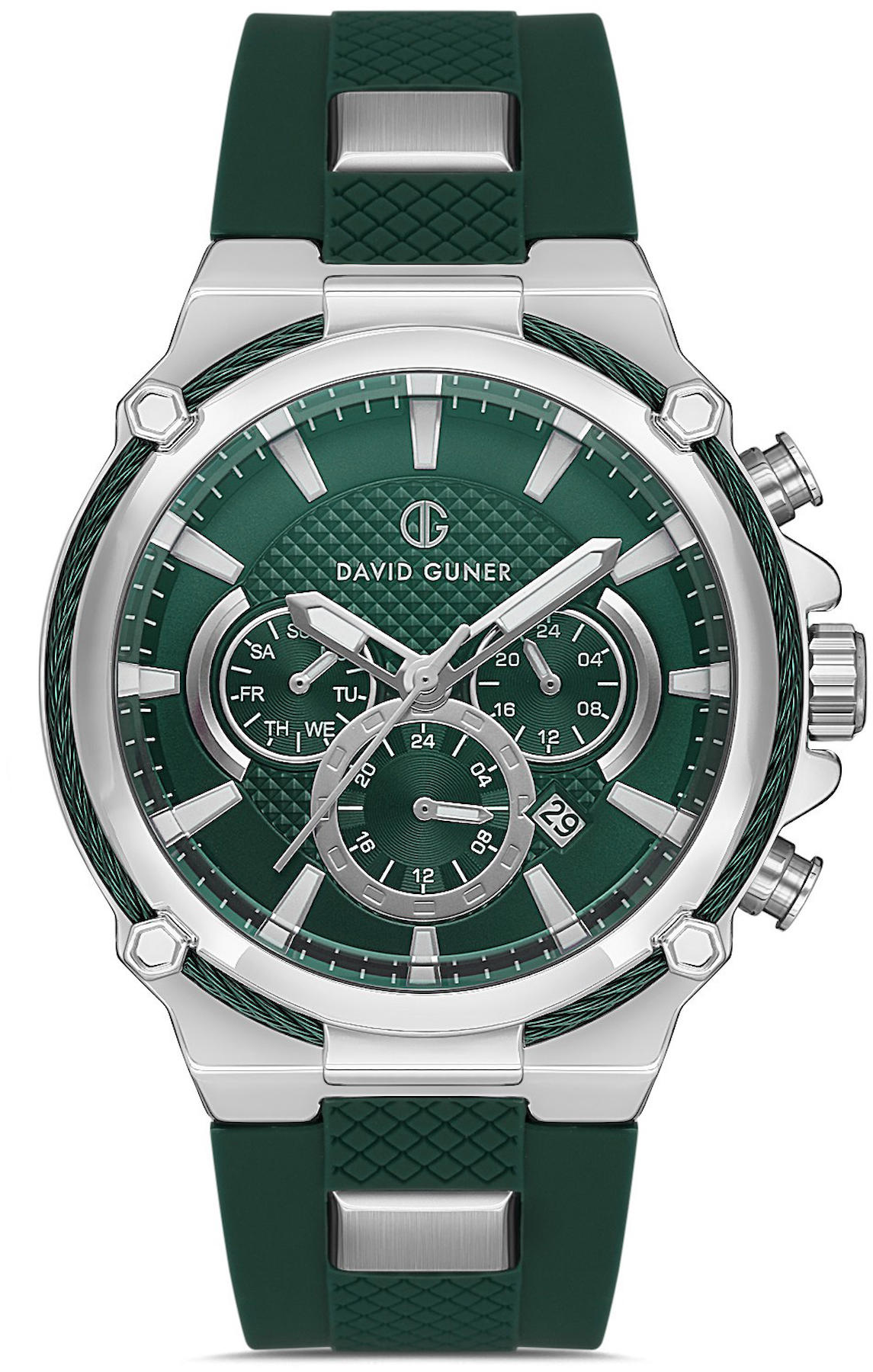 David Guner DG-8270GD-ZM10 Takvimli 42 mm Yeşil Silikon Kordon Analog Kol Saati