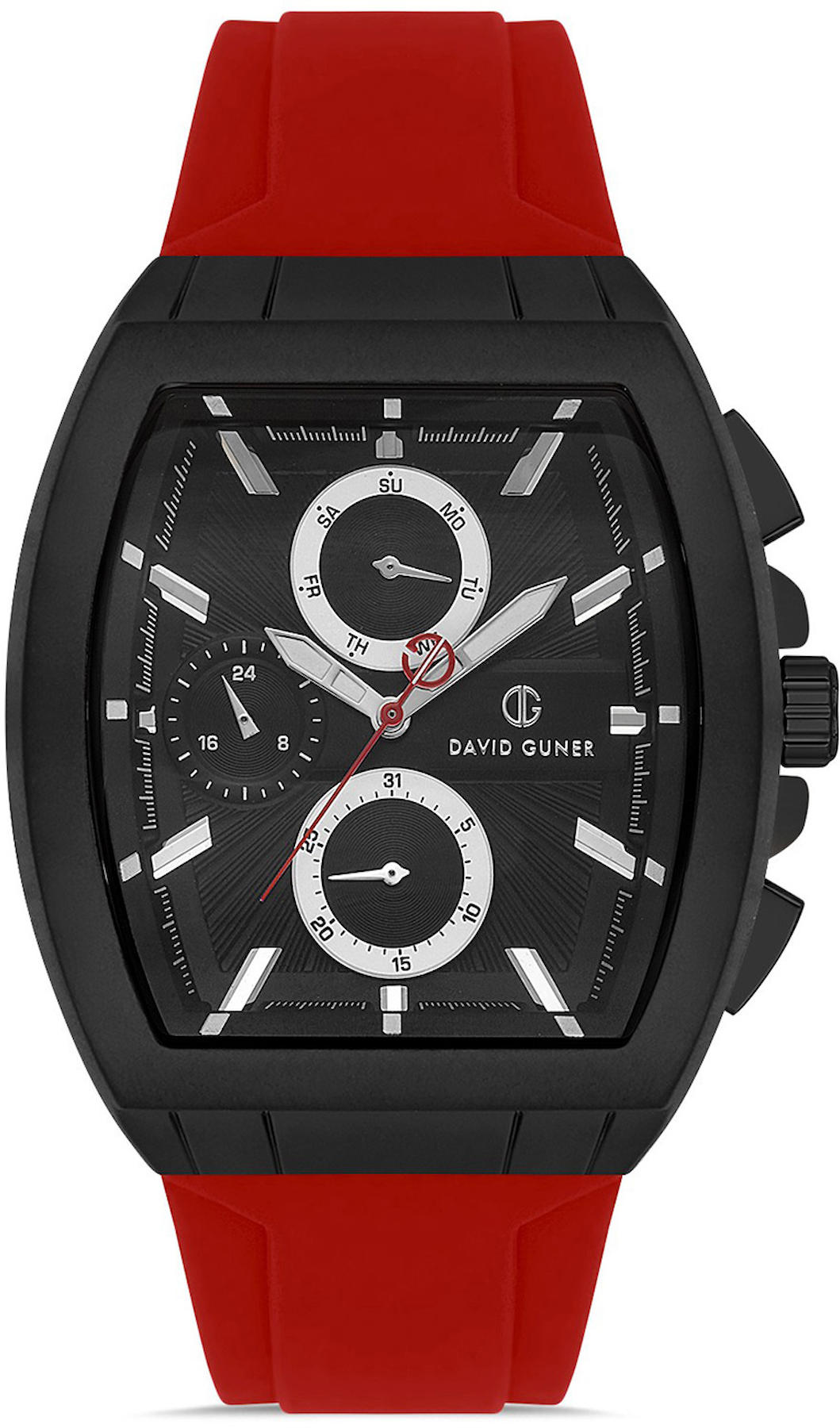 David Guner DG-8486GD-ZP2 Takvimli 42 mm Kırmızı Silikon Kordon Analog Kol Saati