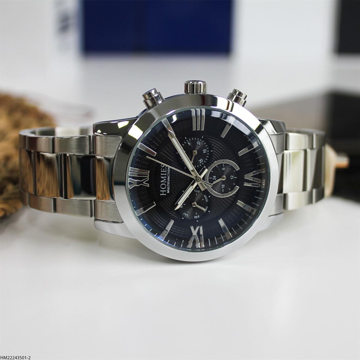 Homies HM22243S01-2 Pusulalı Takvimli 45 mm Çelik Kordon Analog Erkek Kol Saati