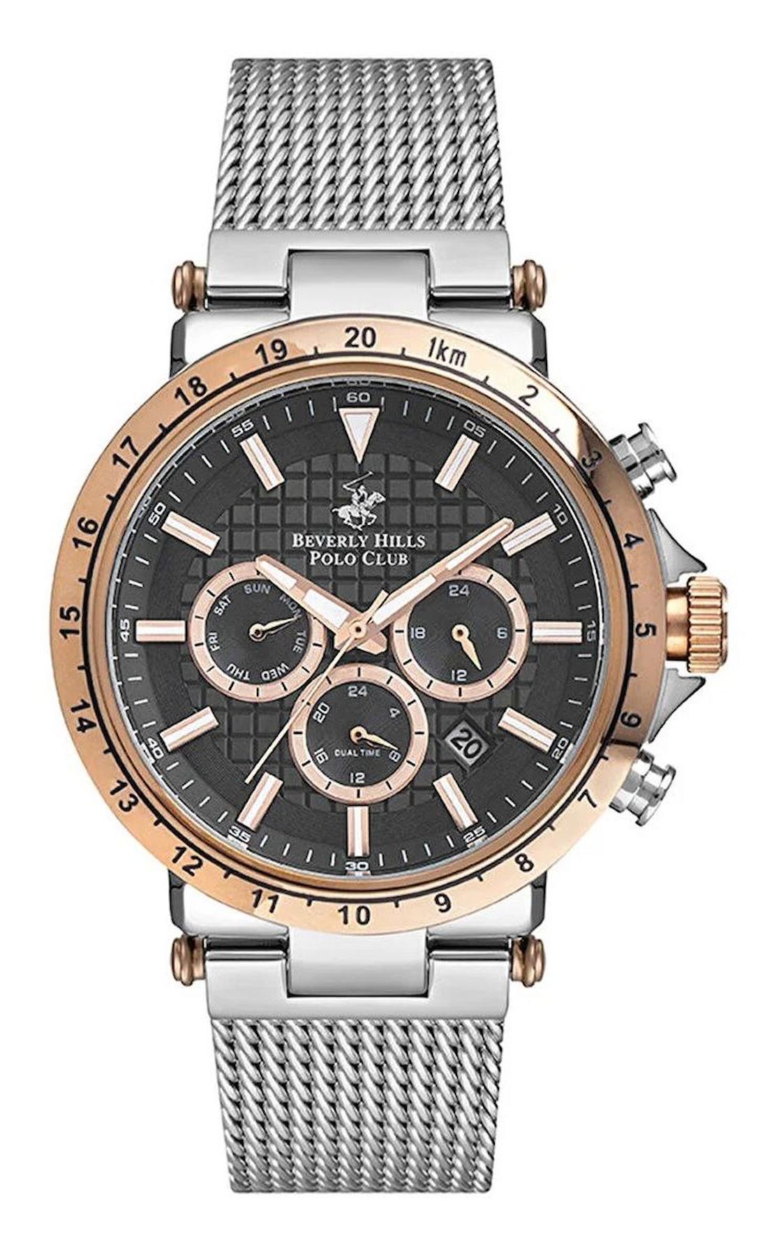 Beverly Hills Polo Club SWBP3144X560 Takvimli 44 mm Çelik-Hasır Kordon Analog Erkek Kol Saati