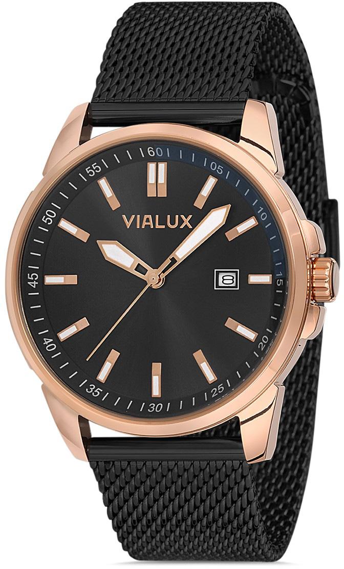 Vialux AS531R-04SR Takvimli 42 mm Siyah Çelik Kordon Analog Kol Saati