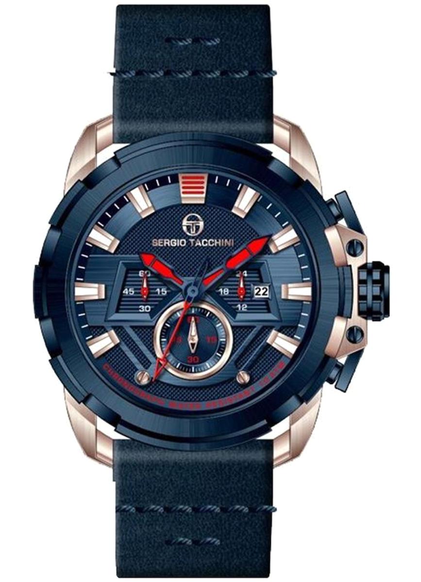 Sergio Tacchini ST.1.140.03 Takvimli Lacivert Deri Kordon Analog Erkek Kol Saati