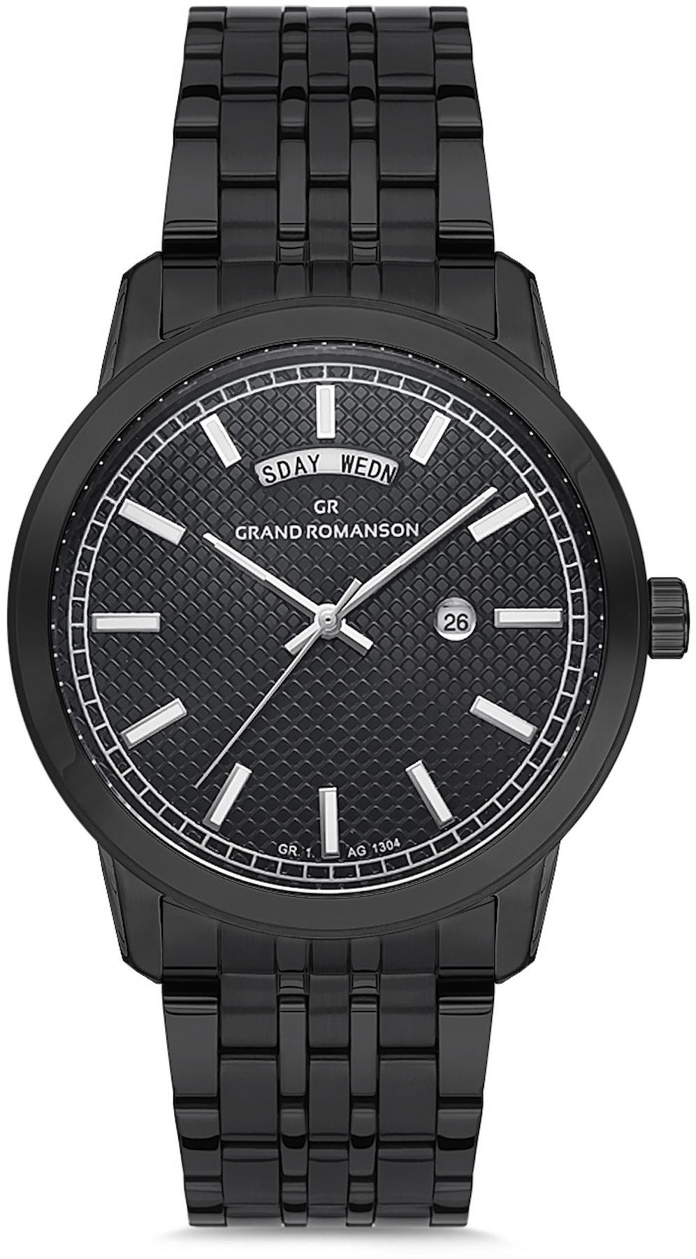 Romanson GR.1.AG1304.07 Takvimli 42 mm Siyah Çelik Kordon Analog Kol Saati