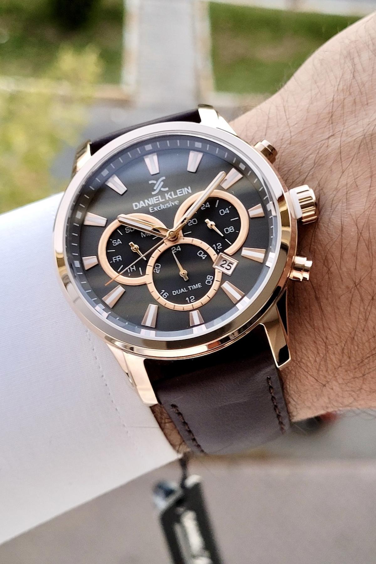 Daniel Klein DKISTE624 Takvimli 42 mm Kahverengi Deri Kordon Analog Erkek Kol Saati