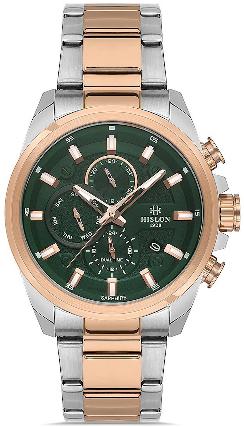 Hislon DT131T-15SR Pusulalı Takvimli 44 mm Çelik Kordon Analog Kol Saati