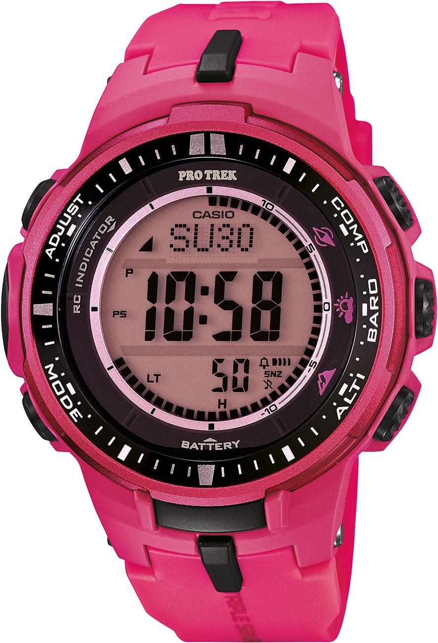 Casio PRW-3000-4B Takvimli Pembe Silikon Kordon Dijital Kol Saati