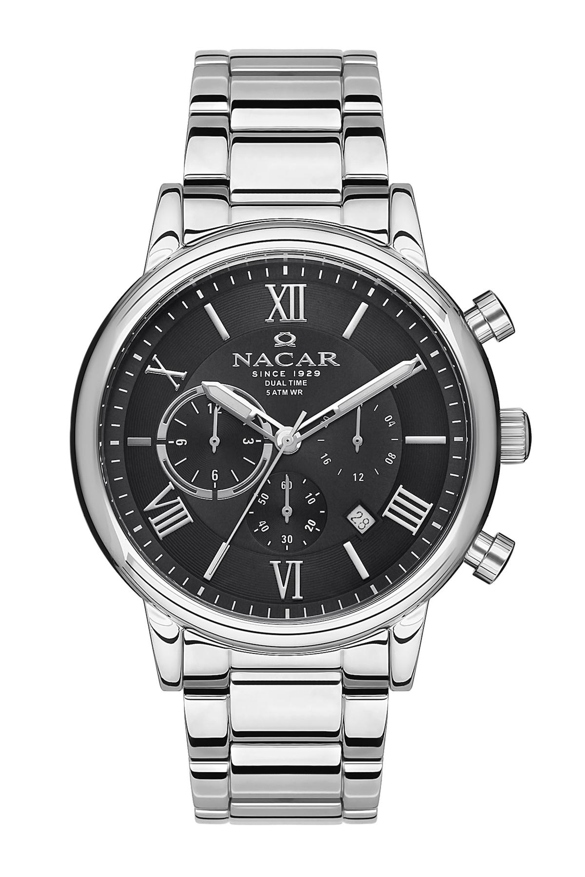 Nacar 34290312ABM Takvimli 44 mm Çelik Kordon Analog Kol Saati