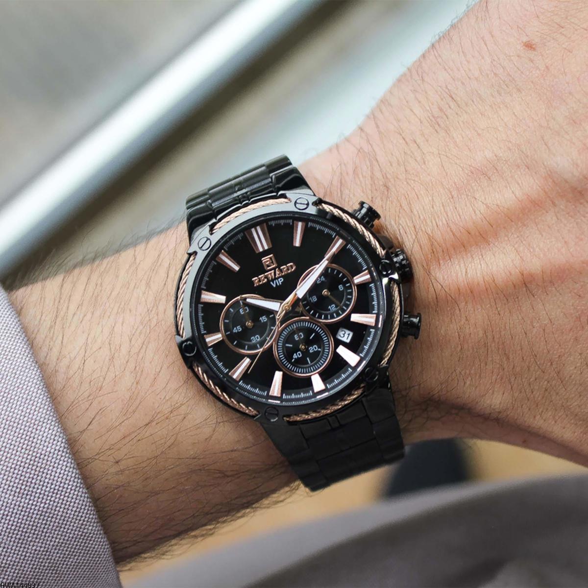Reward RWA144837 Takvimli 43 mm Siyah Çelik Kordon Analog Erkek Kol Saati