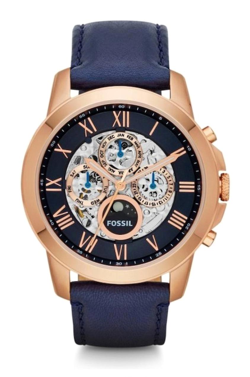 Fossil ME3029 Takvimli 44 mm Lacivert Deri Kordon Analog Erkek Kol Saati