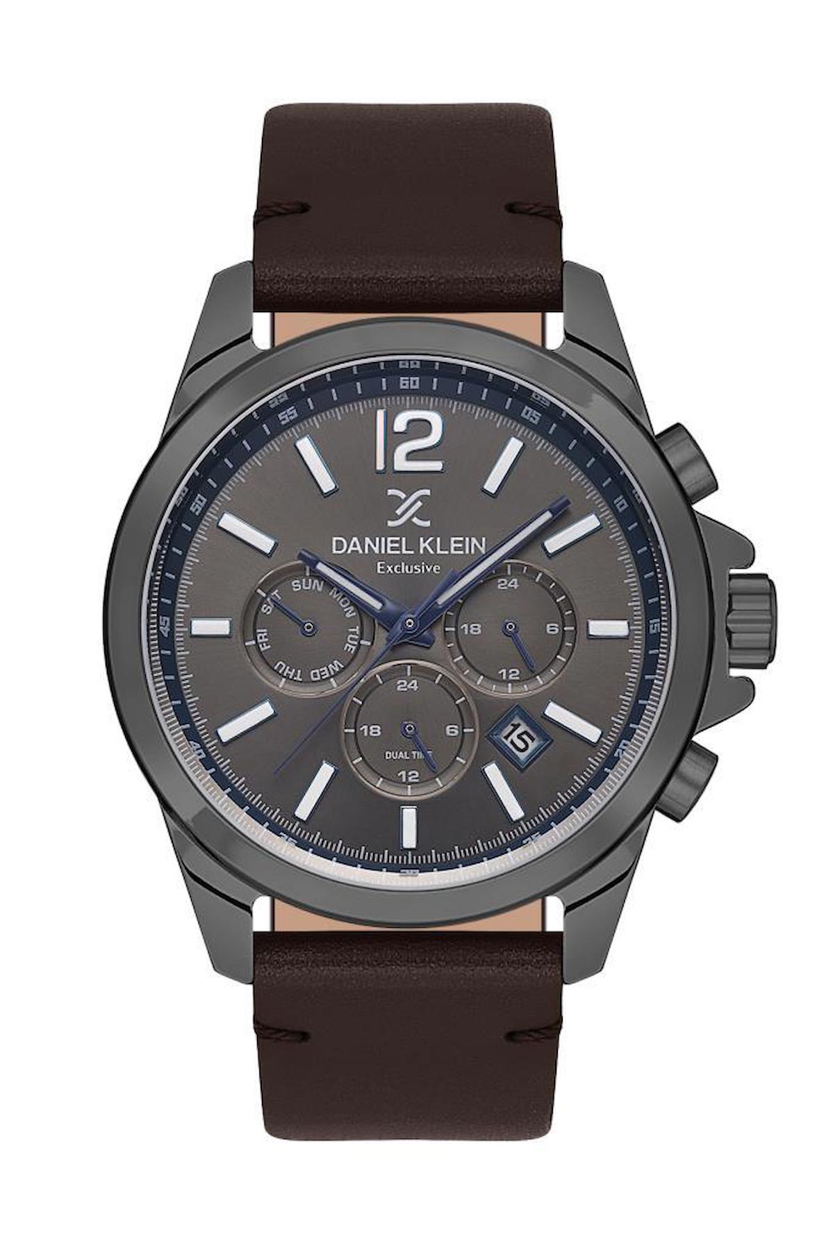 Daniel Klein DK102-DKE.1.10559-5 Takvimli 43 mm Kahverengi Deri Kordon Analog Erkek Kol Saati