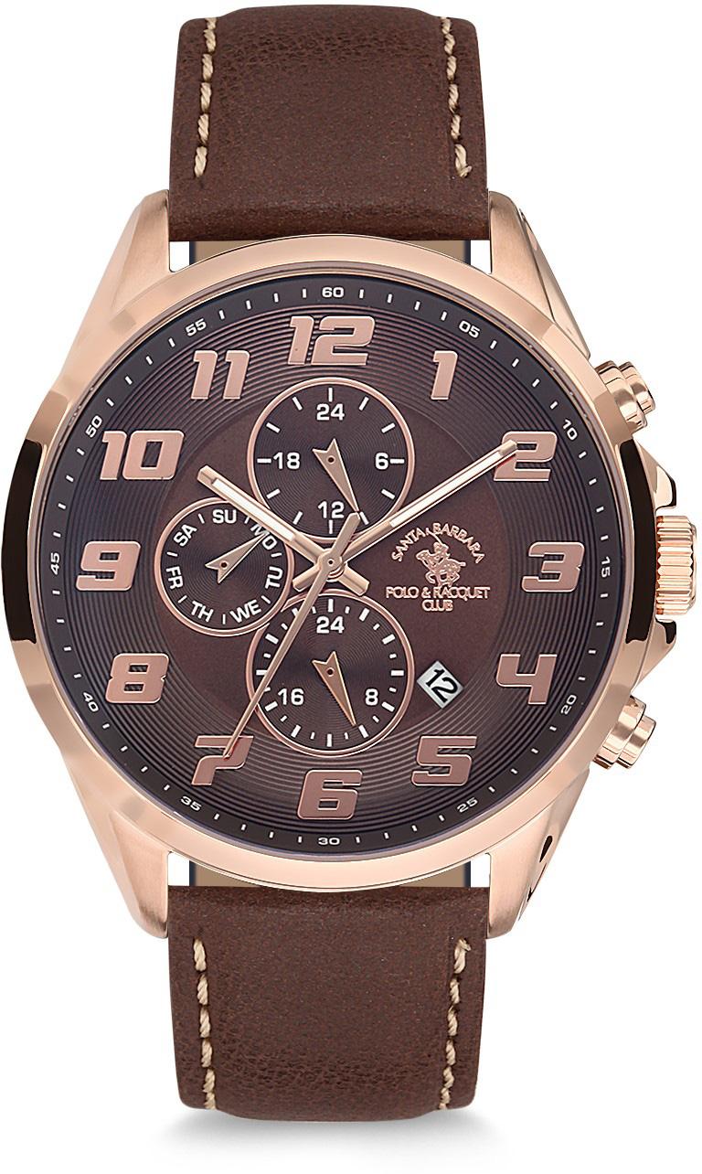 Santa Barbara Polo & Racquet Club SB.7.1121.4 Takvimli 42 mm Kahverengi Deri Kordon Analog Kol Saati